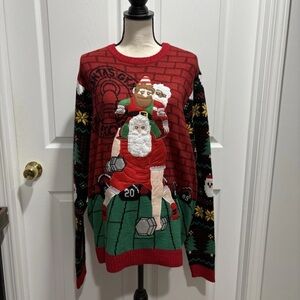 Ugly Christmas Sweater Santa Elves Working Out Men’s XL